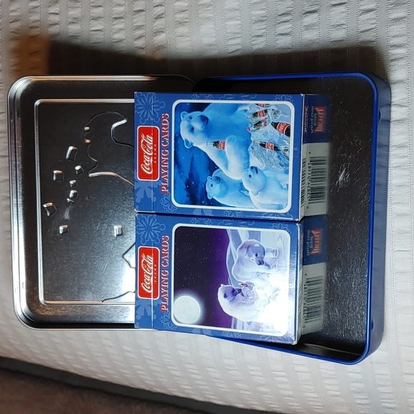 2/$30 2005 Collectible Coca- Cola Polar Bears Tin with 2 decks of Playing Cards - Picture 3 of 9